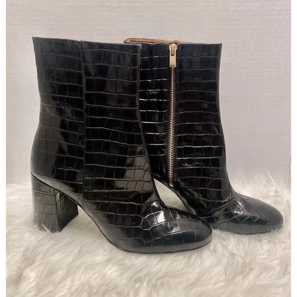 &amp; Other Stories Croc Embossed Leather Ankle Boots - 7 - Black Croco