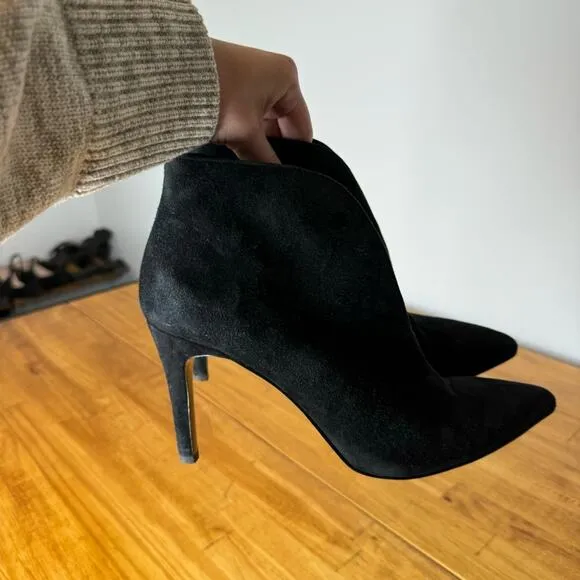 &amp; Other Stories Front Cut Black Suede Leather Point Toe Heeled Boots Size 9.5