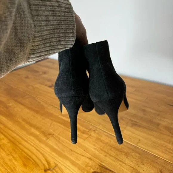 &amp; Other Stories Front Cut Black Suede Leather Point Toe Heeled Boots Size 9.5