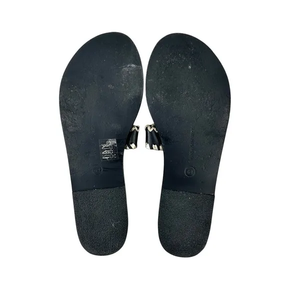 Ancient Greek Sandals Desmos Stitch Black &amp; Gold Flat Leather Sandals Slides