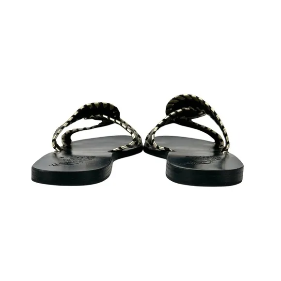 Ancient Greek Sandals Desmos Stitch Black &amp; Gold Flat Leather Sandals Slides