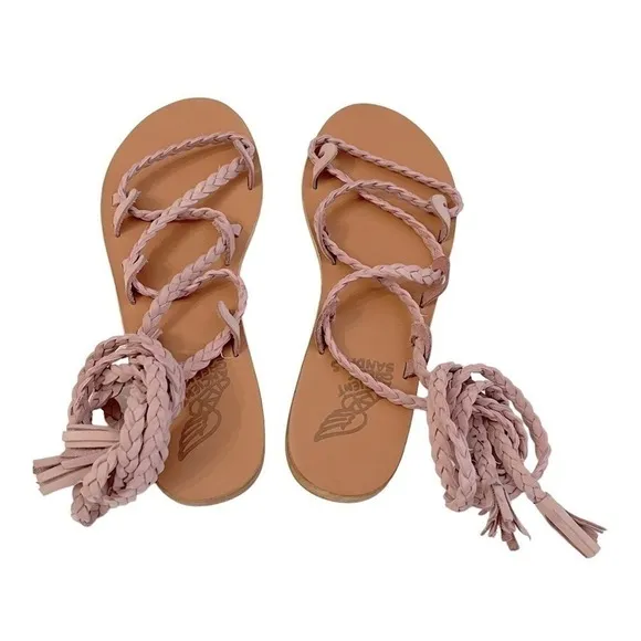 ANCIENT Greek Sandals Kariatida Knee High Gladiator Flat Sandals Suede Blush