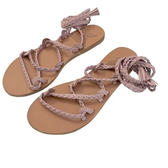 ANCIENT Greek Sandals Kariatida Knee High Gladiator Flat Sandals Suede Blush