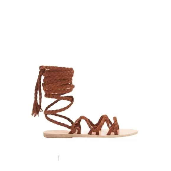 ANCIENT Greek Sandals Kariatida Knee High Gladiator Flat Sandals Suede Blush