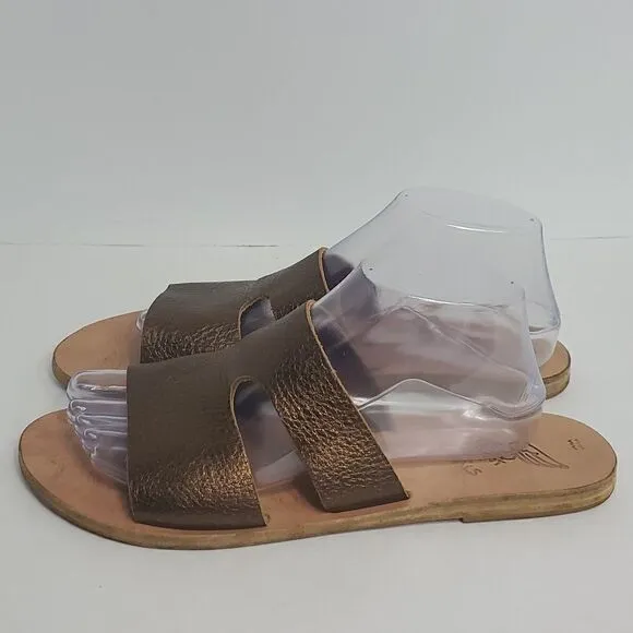 Ancient Greek Sandals Apteros Metallic Bronze Flat Sandals Women's Size 42