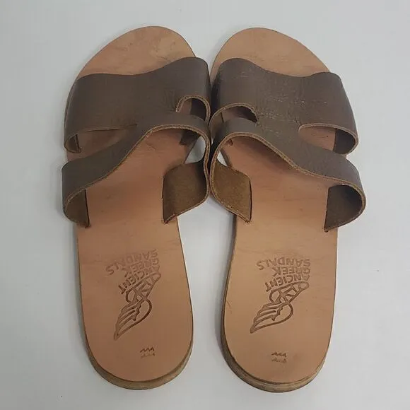 Ancient Greek Sandals Apteros Metallic Bronze Flat Sandals Women's Size 42