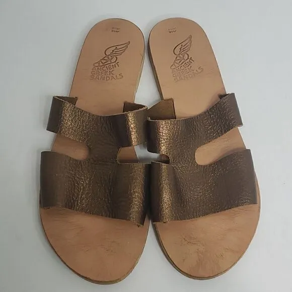 Ancient Greek Sandals Apteros Metallic Bronze Flat Sandals Women's Size 42