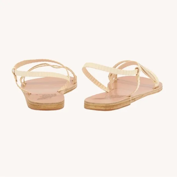 Ancient Greek White and Gold Strappy Flat Sandals