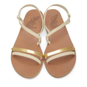 Ancient Greek White and Gold Strappy Flat Sandals