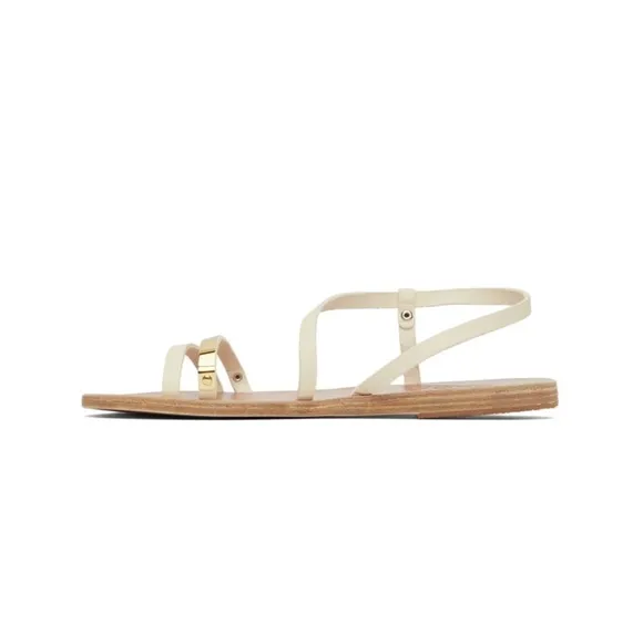 Ancient Greek White and Gold Strappy Flat Sandals
