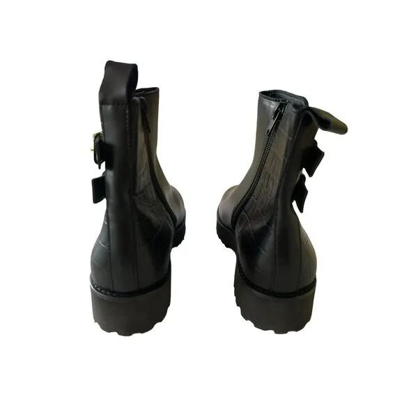 Andre Assous Black Buckle Pandora Combat Boots Sz 6.5 New