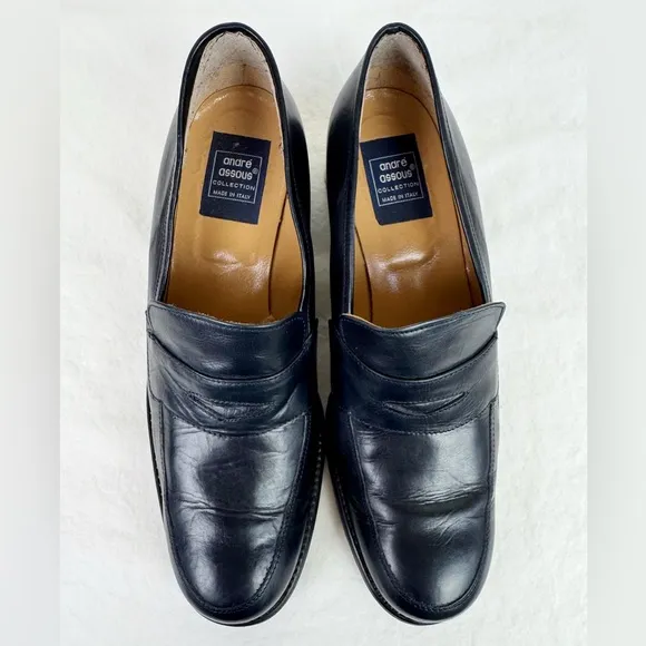 Andre Assous Vintage Heeled Black Leather Loafers