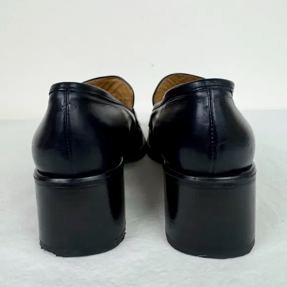 Andre Assous Vintage Heeled Black Leather Loafers