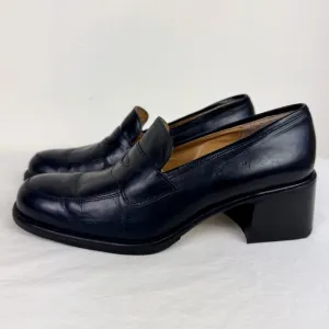 Andre Assous Vintage Heeled Black Leather Loafers