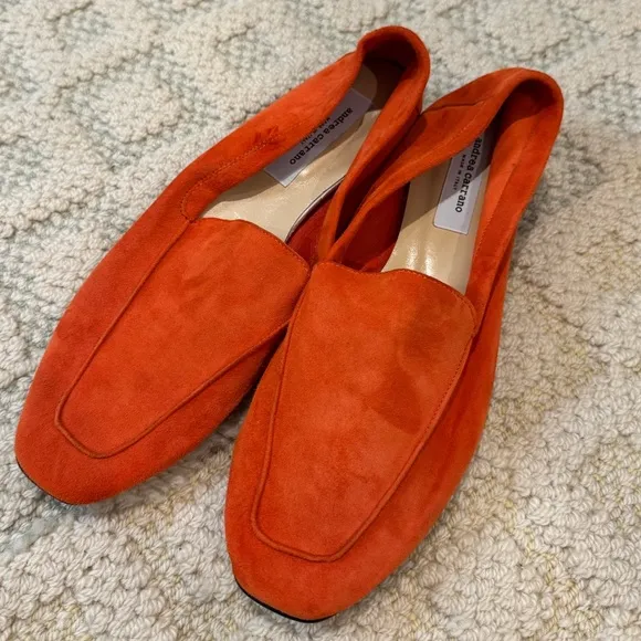Andrea Carrano Mare Loafers Orange NWOT size 11 / 42 Made in Italy quiet luxury