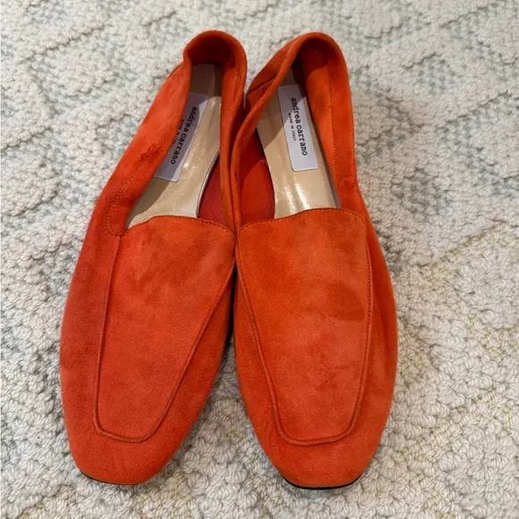 Andrea Carrano Mare Loafers Orange NWOT size 11 / 42 Made in Italy quiet luxury