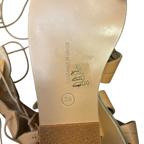 ANICENT GREEK SANDALS Tan Leather 'Filareskia' High Gladiator Sandals 38 New*