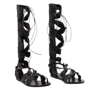 ANICENT GREEK SANDALS Tan Leather 'Filareskia' High Gladiator Sandals 38 New*