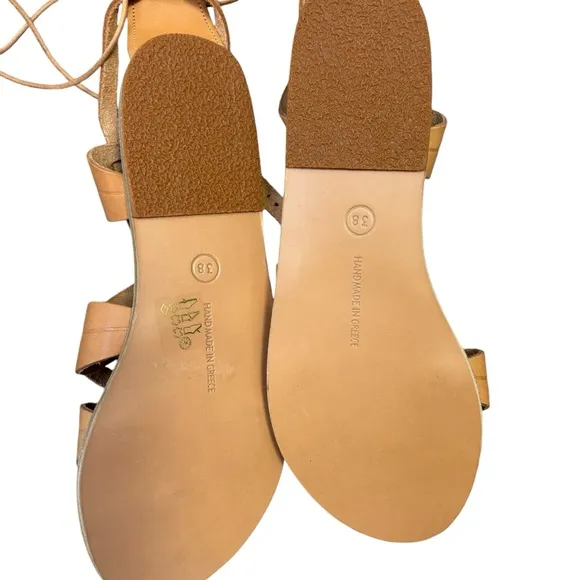 ANICENT GREEK SANDALS Tan Leather 'Filareskia' High Gladiator Sandals 38 New*