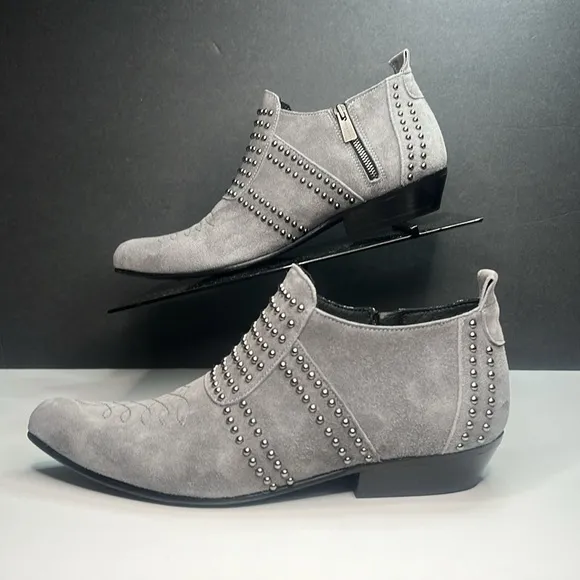 Anine Bing - Charlie Low Grey Suede Studded Ankle Boots Women's Size US 7/EU 37