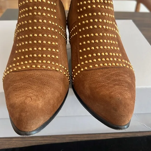 Anine Bing Charlie Studded Western Booties in Brown Suede size 39