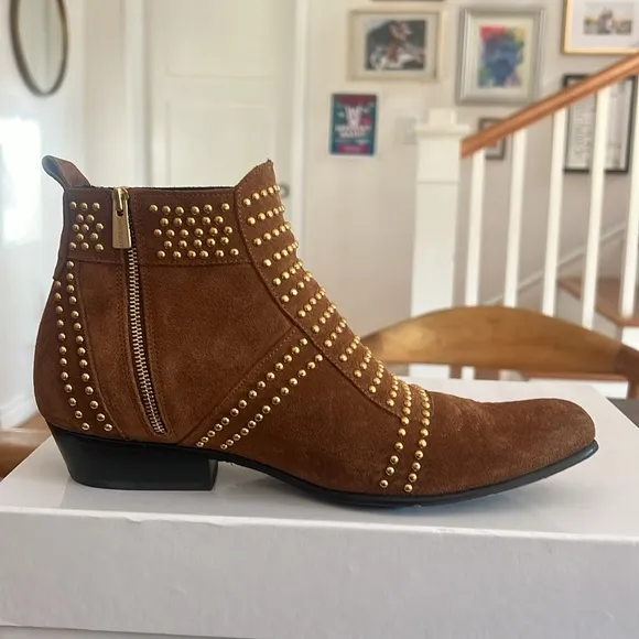 Anine Bing Charlie Studded Western Booties in Brown Suede size 39