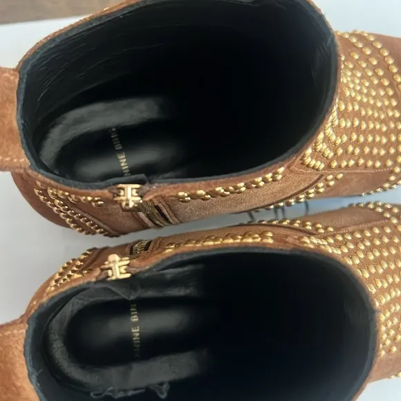 Anine Bing Charlie Studded Western Booties in Brown Suede size 39