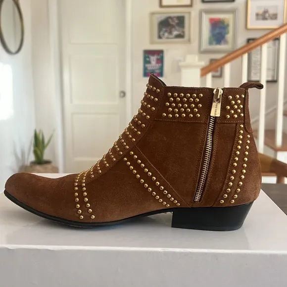 Anine Bing Charlie Studded Western Booties in Brown Suede size 39