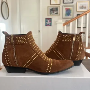 Anine Bing Charlie Studded Western Booties in Brown Suede size 39