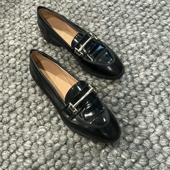 Ann Mashburn Black Patent Leather Buckle Loafers Size 35