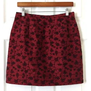Ann Taylor 90's Vintage Floral Embroidered Silk High Waisted Mini Skirt Red 10P