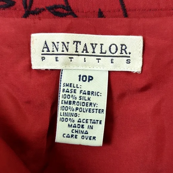 Ann Taylor 90's Vintage Floral Embroidered Silk High Waisted Mini Skirt Red 10P