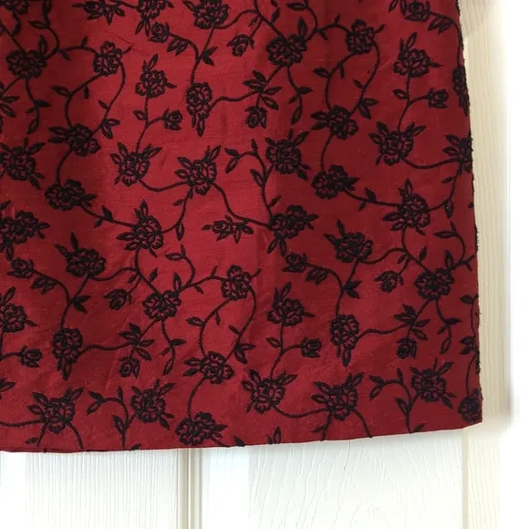 Ann Taylor 90's Vintage Floral Embroidered Silk High Waisted Mini Skirt Red 10P