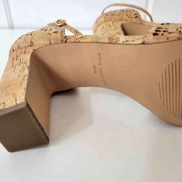 Ann Taylor Perforated Cork High Heel Sandals Women's Size 10 NWOB