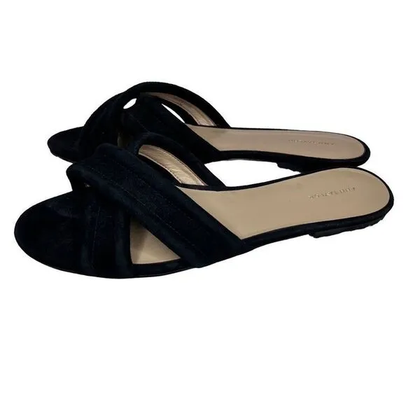Ann Taylor Gretel Black Slides Flat Sandals Size 10