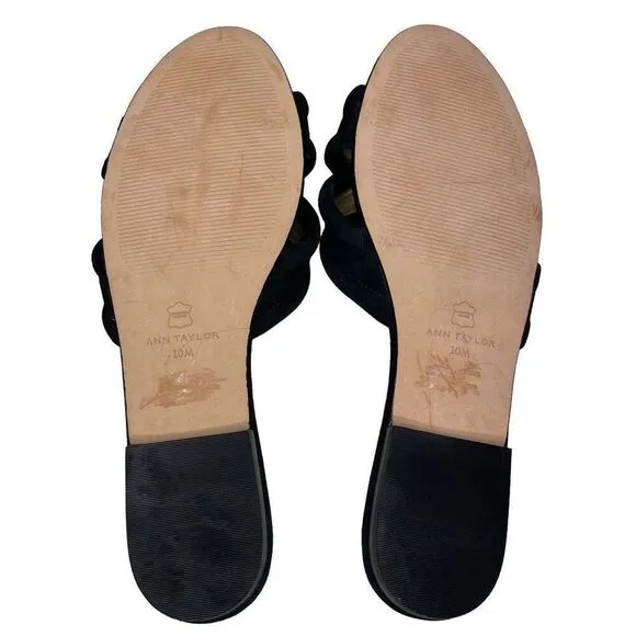 Ann Taylor Gretel Black Slides Flat Sandals Size 10