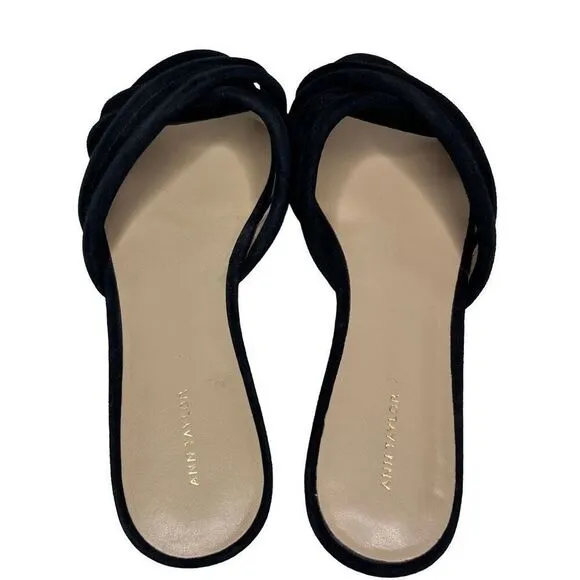 Ann Taylor Gretel Black Slides Flat Sandals Size 10