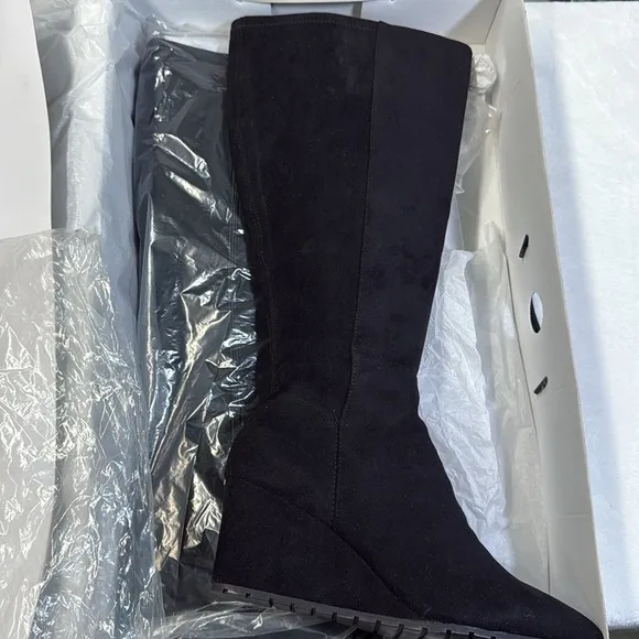 Anne Klein Womens Faux Suede Wedge Wide Calf Knee-High Boots-9WC