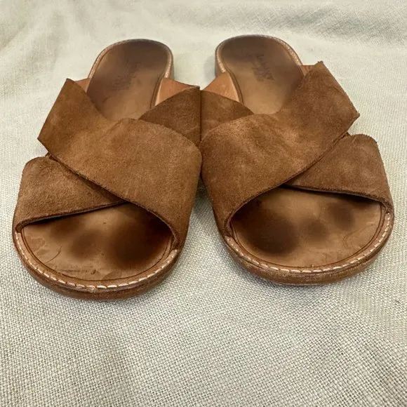 ANTHOLOGY PARIS Birdy Suede Sandals Camel Criss Cross