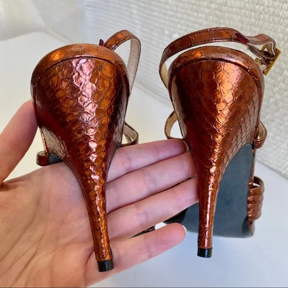 Anthropologie 8/9 Copper Snake Print Leather Heels