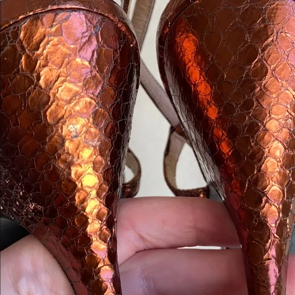 Anthropologie 8/9 Copper Snake Print Leather Heels