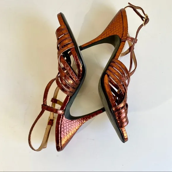 Anthropologie 8/9 Copper Snake Print Leather Heels