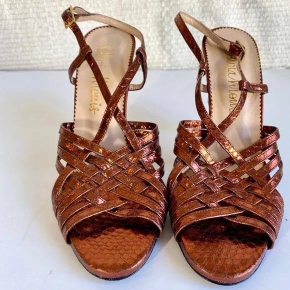 Anthropologie 8/9 Copper Snake Print Leather Heels