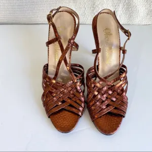 Anthropologie 8/9 Copper Snake Print Leather Heels