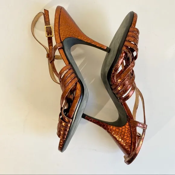 Anthropologie 8/9 Copper Snake Print Leather Heels