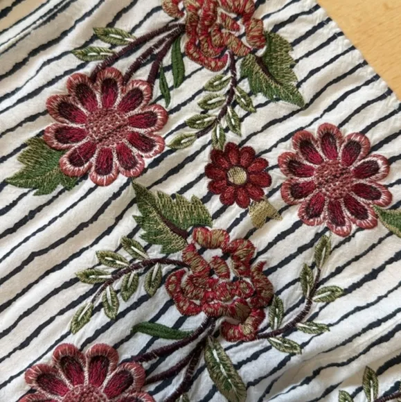 Anthropologie Akemi   Kin Pansy Embroidered Dress Striped