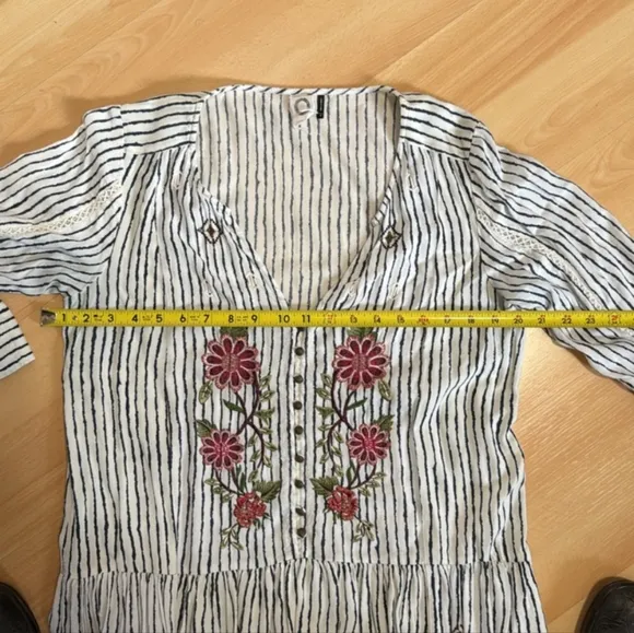 Anthropologie Akemi   Kin Pansy Embroidered Dress Striped