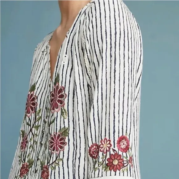 Anthropologie Akemi   Kin Pansy Embroidered Dress Striped