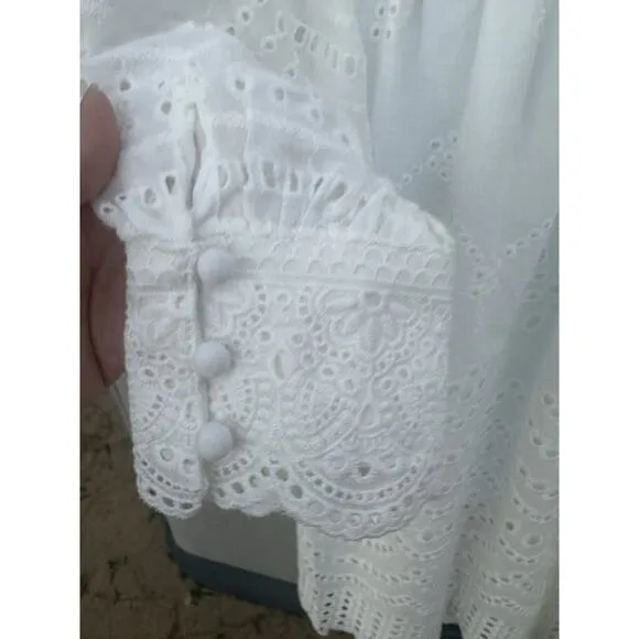 Anthropologie ALLISON NY White Eyelet Embroidered Long Sleeves Mini Dress Sz S