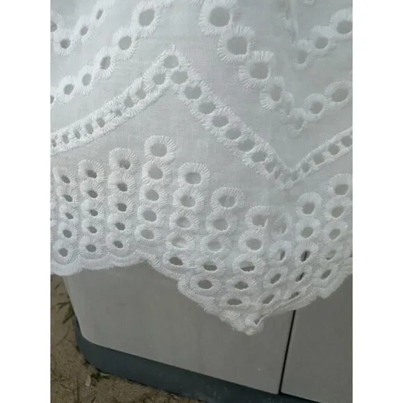 Anthropologie ALLISON NY White Eyelet Embroidered Long Sleeves Mini Dress Sz S
